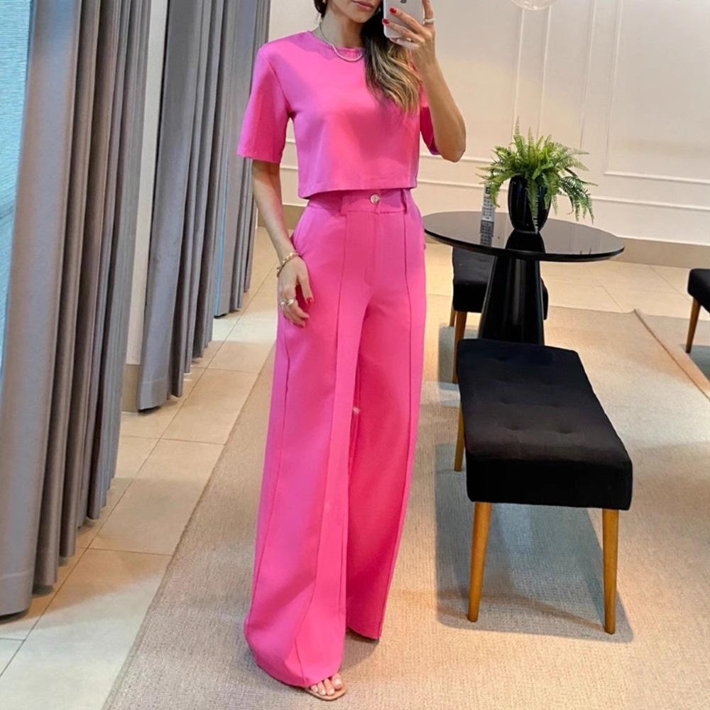 Summer Solid Color Short-Sleeve Suit and Pants Fashion Casual Set