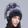 Winter Women's Warm Fashion Thick Wool Hat Rex Rabbit Fur Hat Knitted with Side Flower Hat