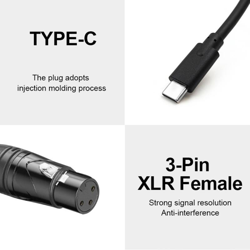 Professional USB C Male to 3Pin Female Mic Cable Dynamic Mic Recording Cord Converters Wire for Dynamic Microphones