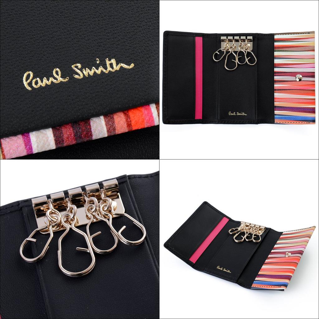 Paul Smith Crossover Stripe Trim Genuine Leather Key Holder Case/Key (Black)