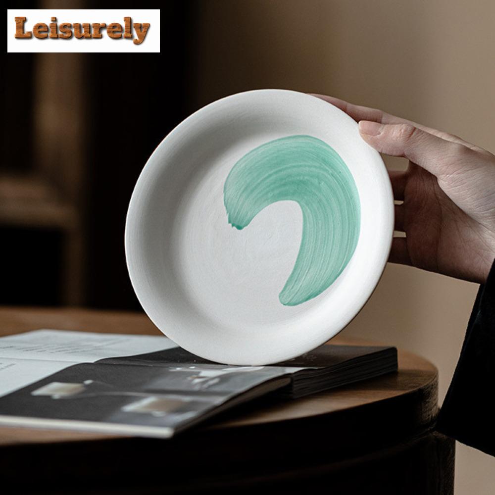 Japanese Powder Yin White Pot Bearing Holder Handmade Brush Green Small Dry Brew Table Tea Tray Fruit Sanck Plate Teaset Craft