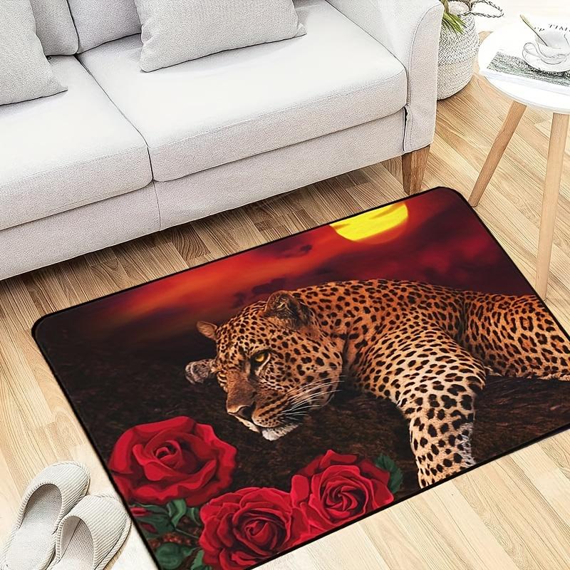 1pc Thick Soft Carpet Suitable for - Luxury Flannel Rug with Adhesive Backing, Thick Wildlife & Floral Pattern, Leopard Print & Botanical