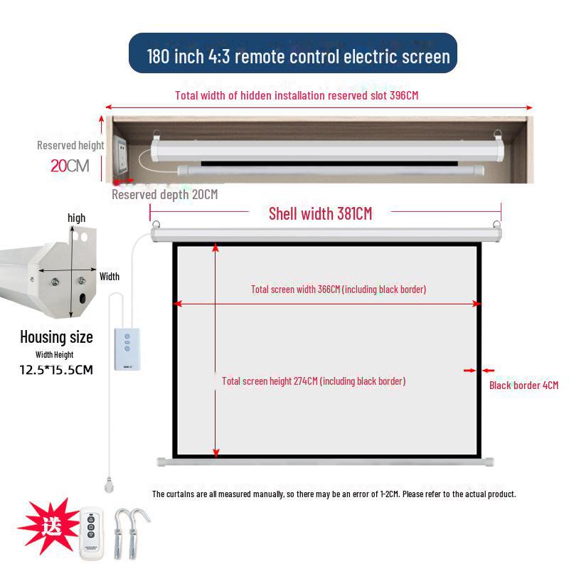 Elektrischer versteckter Projektionsleinwand mit Fernbedienung - Automatischer Lift, Größen: 150-250 Zoll