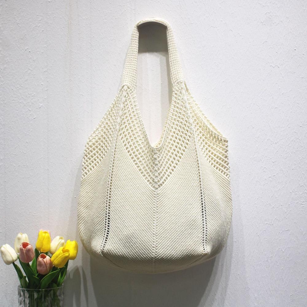 

Однотонна літня ткана пляжна сумка великої ємності, в’язана гачком, модна жіноча сумка через плече білий