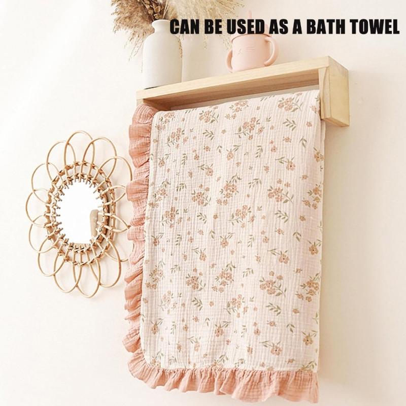 Breathable Cotton Baby Blanket Newborns Bath Towel with Delicate Floral Pattern Stylish Nursery Essential 90x100cm