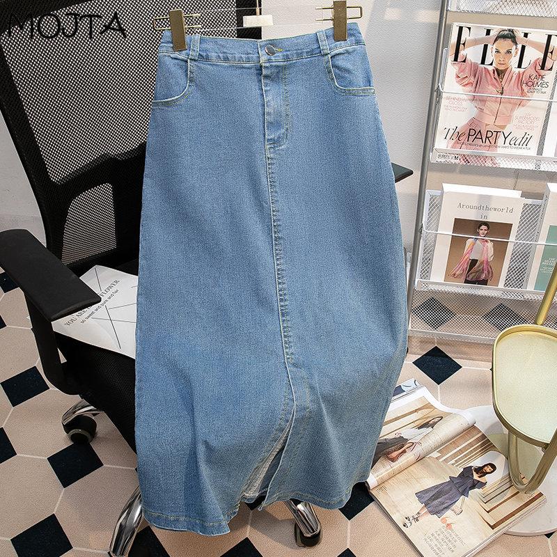 

MOJTA женская повседневная юбка трапециевидной формы с завышенной талией больших размеров и свободными пуговицами