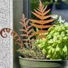 3 Pack Metal Fern Leaf Stakes Decorative Rustic Leaves Stake Rusty Plant Shaped Decor for Garden Home Outside Yard
