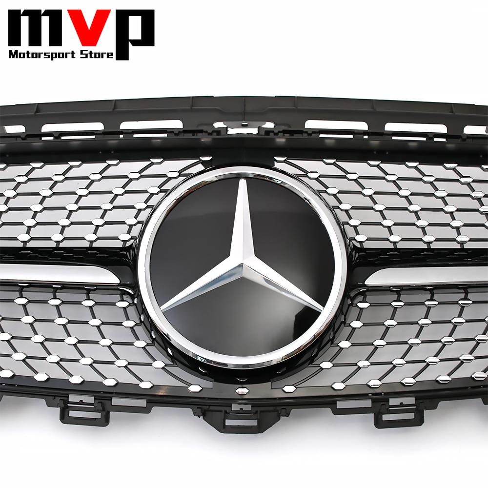 FCM5   Diamonds Style Racing Grille With Car Front Bumper Grill Silver Border Mirror 3D Emblem Logo For Mercedes Benz E W213 16-20 E300