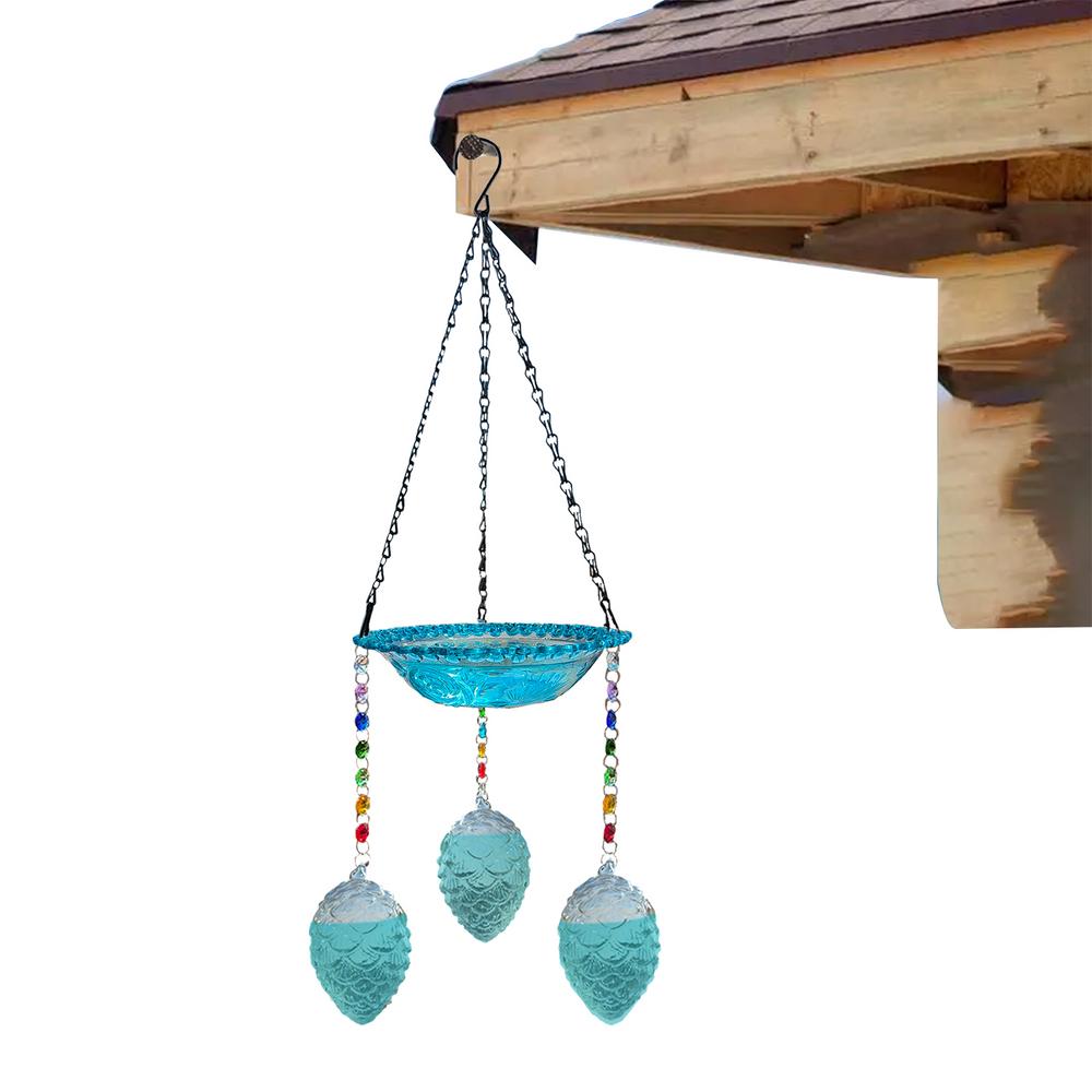 

Подвесные птичьи ванночки для улицы Элегантная стеклянная кормушка-чаша Прочная птичья ванна-чаша Кормушка для птиц с S-образным крючком привлекает разнообразных синий