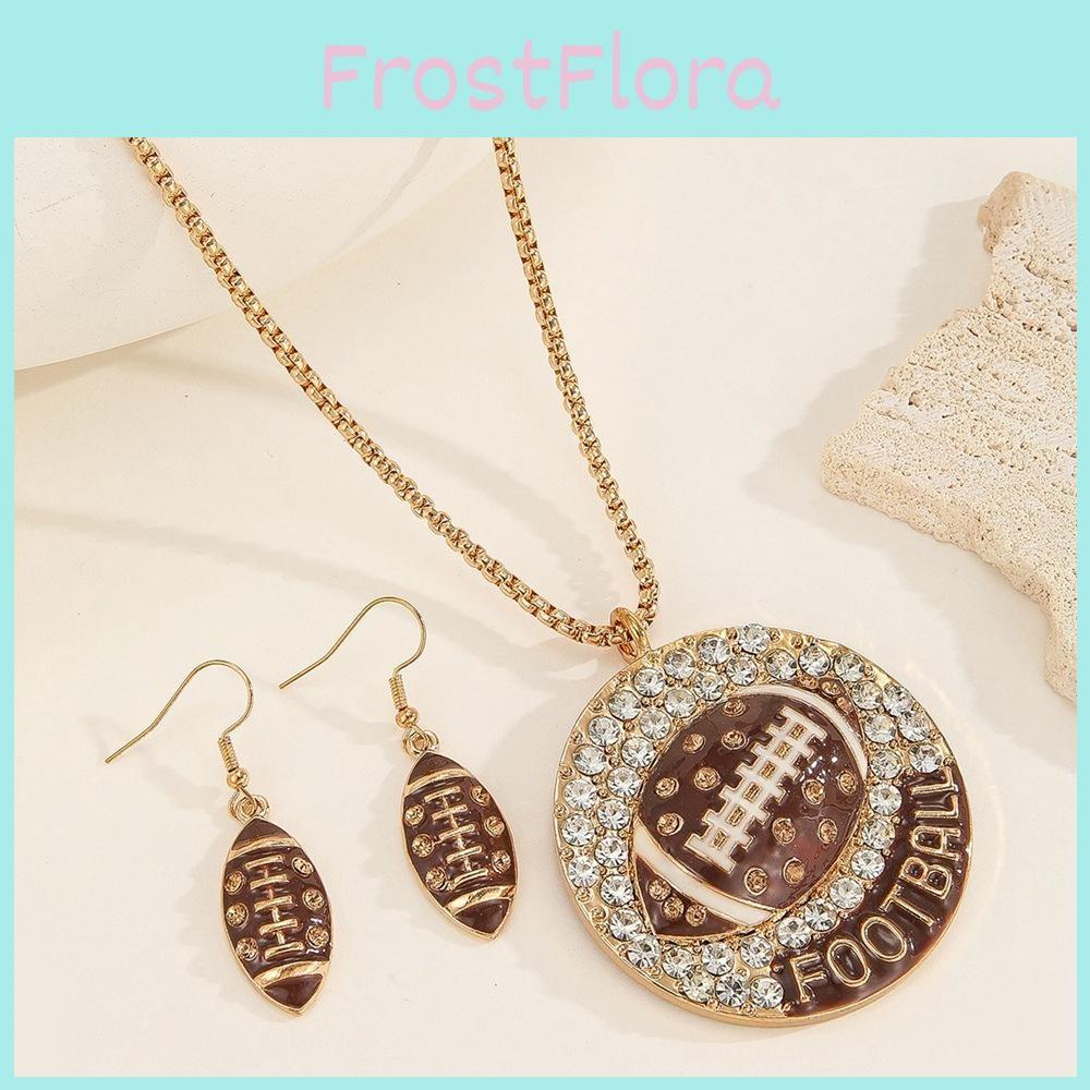 Water Zirconia Durable Rugby Jewelry Set With Pendant And Earrings For Sports Fans And Collectors