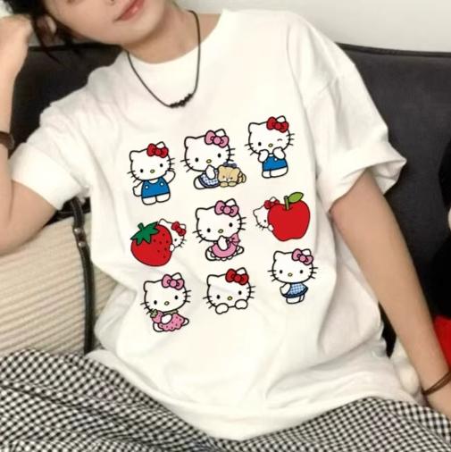 

2026 Summer Shortsleeve Printed Tshirt Women Couple Sanrio Hello Kitty Style Versatile Casual Fashionable Cute Wearing S