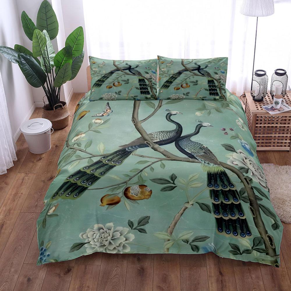 Watercolor Peacock Duvet Cover Set King Queen Double Full Twin Single Size Bed Linen Set