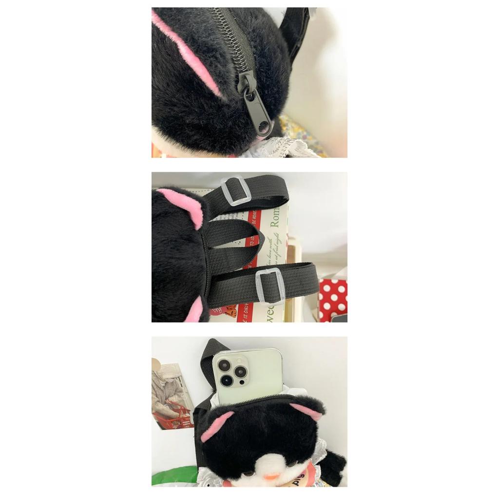 Kawaii kočičí plyšový batoh Simulace černá kočka plyšák hračka panenka Dámské módní crossbody tašky přes rameno Vánoční dárek