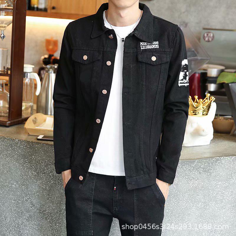 Men's Trendy Korean Style Ripped Denim Jacket for Autumn/Winter