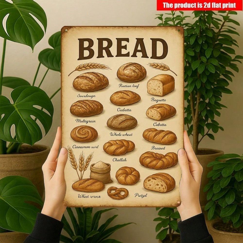 Metal Poster Wall Art, Vintage Bread Sign, Kitchen Cafe Decor