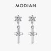 MODIAN Sparkling Round CZ Stud Earrings 925 Silver Fashion Cross Swing Earrings For Women Fine Jewelry