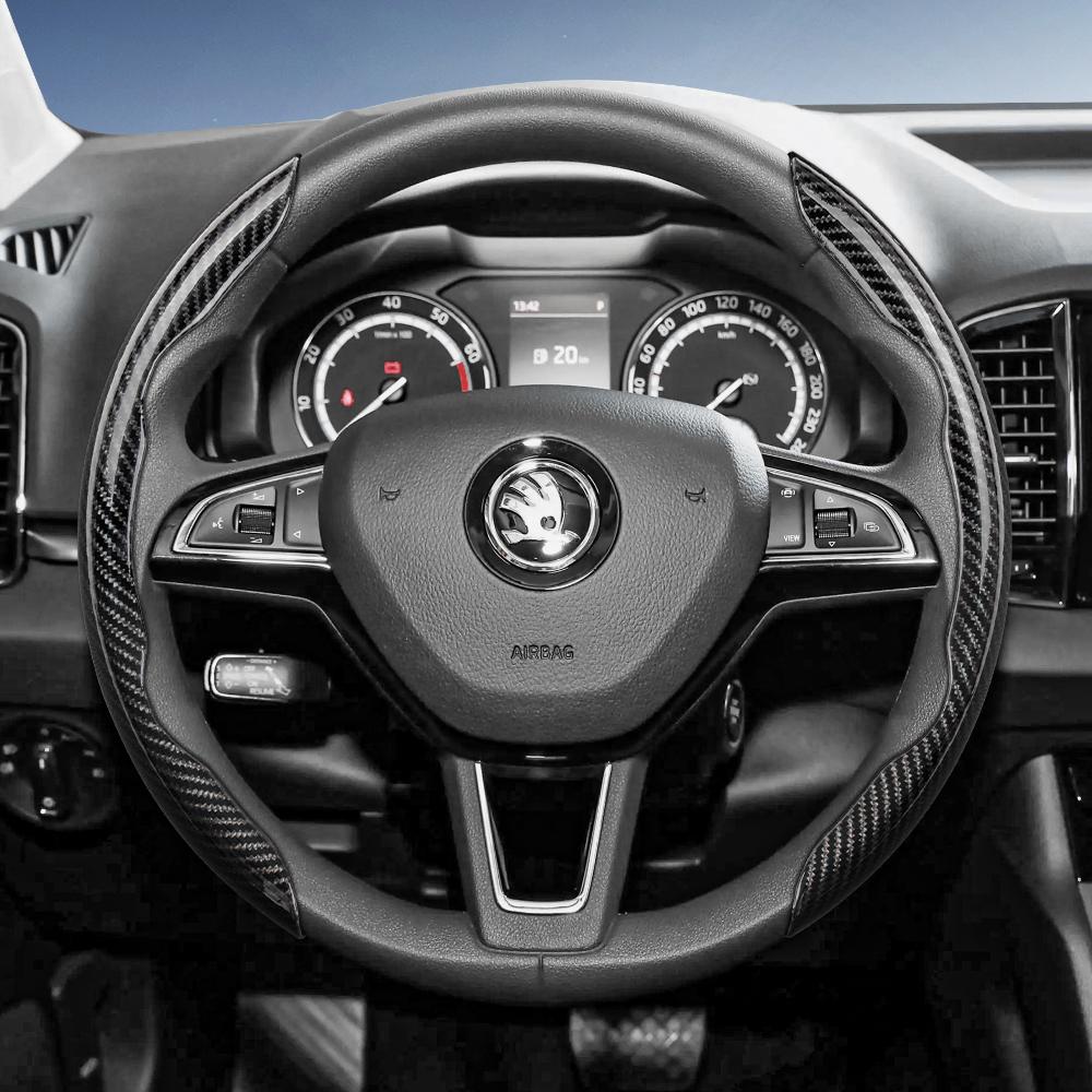 

Suitable for Skoda Carbon Fiber Texture Steering Wheel Cover with Segmented Quick-Release Design, Durable, for Octavia Kamiq Fabia Kodiaq Karoq