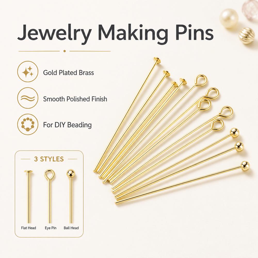 100PCS 0.6mm Thin Wire Jewelry Making Pins Gold Plated Jewelry Ball Pins Head Needle Accessories