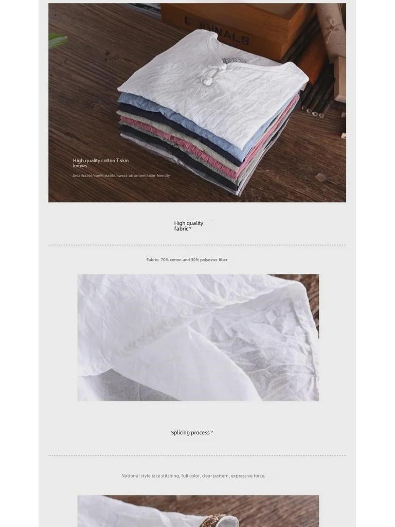 Herren-T-Shirt mit kurzen Ärmeln und chinesischem Knopfmuster aus Leinenimitat