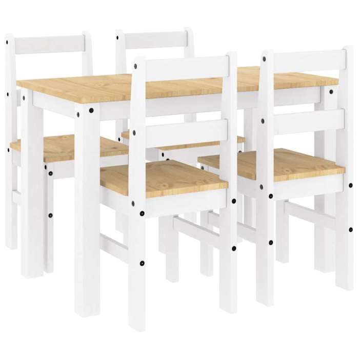 VidaXL Panama 5 Pcs Dining Set White Solid Pine Wood, Dining Table Set, Kitchen Table and Chairs, 3345172