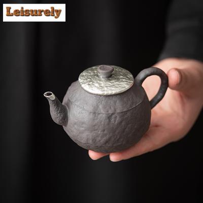 180ml Retro Old Rock Clay Teekanne Handgefertigt Vergoldete Silberkanne Chinesischer Teebereiter Kessel mit Sieb Chinesisches Kung Fu Tee-Set Handwerk