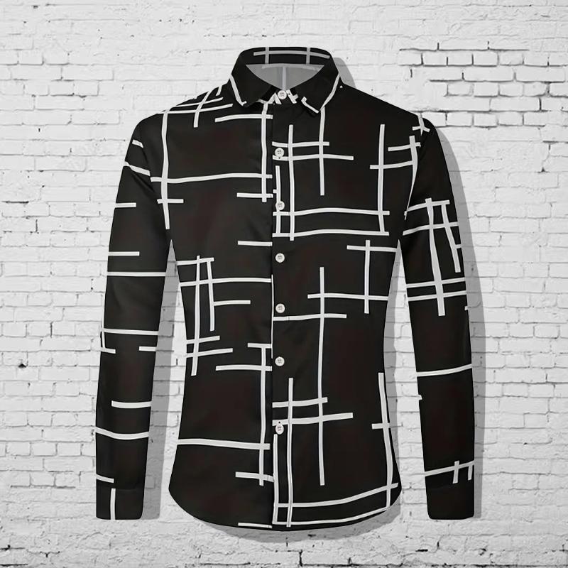 

Мужские креативные линии принтованные рубашки с длинным рукавом повседневный кардиган новые пуговицы праздничные модные рубашки 8XL чёрный