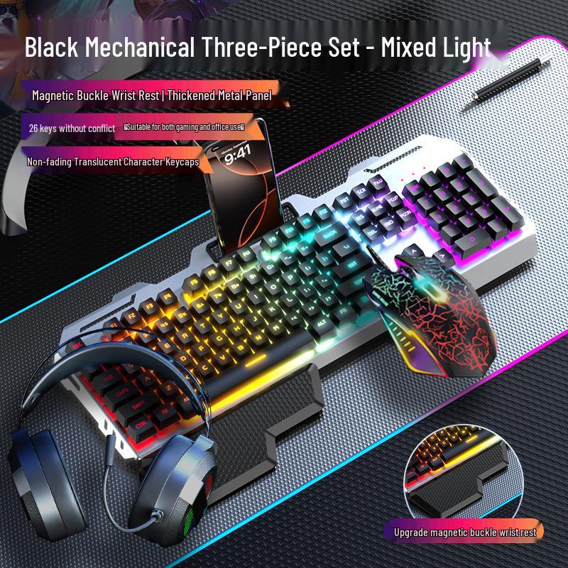 GX810 Wired Gaming Set: Mechanical Feel Keyboard, Mouse & Luminous Headset for Esports and Office.