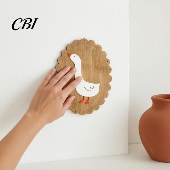 Decorative Wooden Wall Ornaments Rustic Stickers, Nordic Rabbit Goose Decor, Cute Non Damaging Stickers Animal Art for Kids Bedroom Nursery