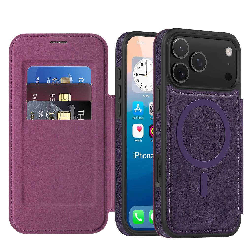 Suitable for iPhone 17 Pro Max wireless charging protective case with card slot, Apple 17E ultra-thin S26 flip phone case