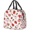 Insuated Lunch Bag for Women Kawaii Print Bags Cute Pink Plaid Reusable Lunch Box for Picnic Beach Office