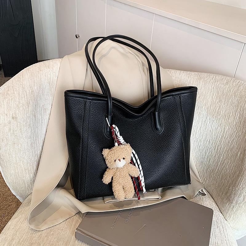 Large Capacity Fashion Tote Bag Women Detachable Charm Faux Leather Shoulder Bucket Purse Commuter Handbag