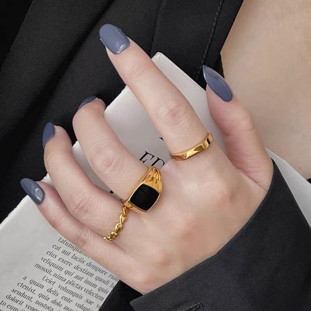 oil Adjustable Square Copper Women Opening Rings Finger Jewelry Dripping Oil Korean Finger Rings