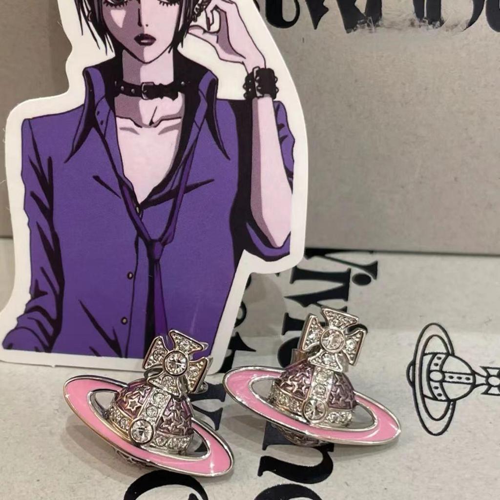 Kejsarinna Rosa Emalj Saturn Örhängen - Lyxig, Minimalistisk Planetdesign