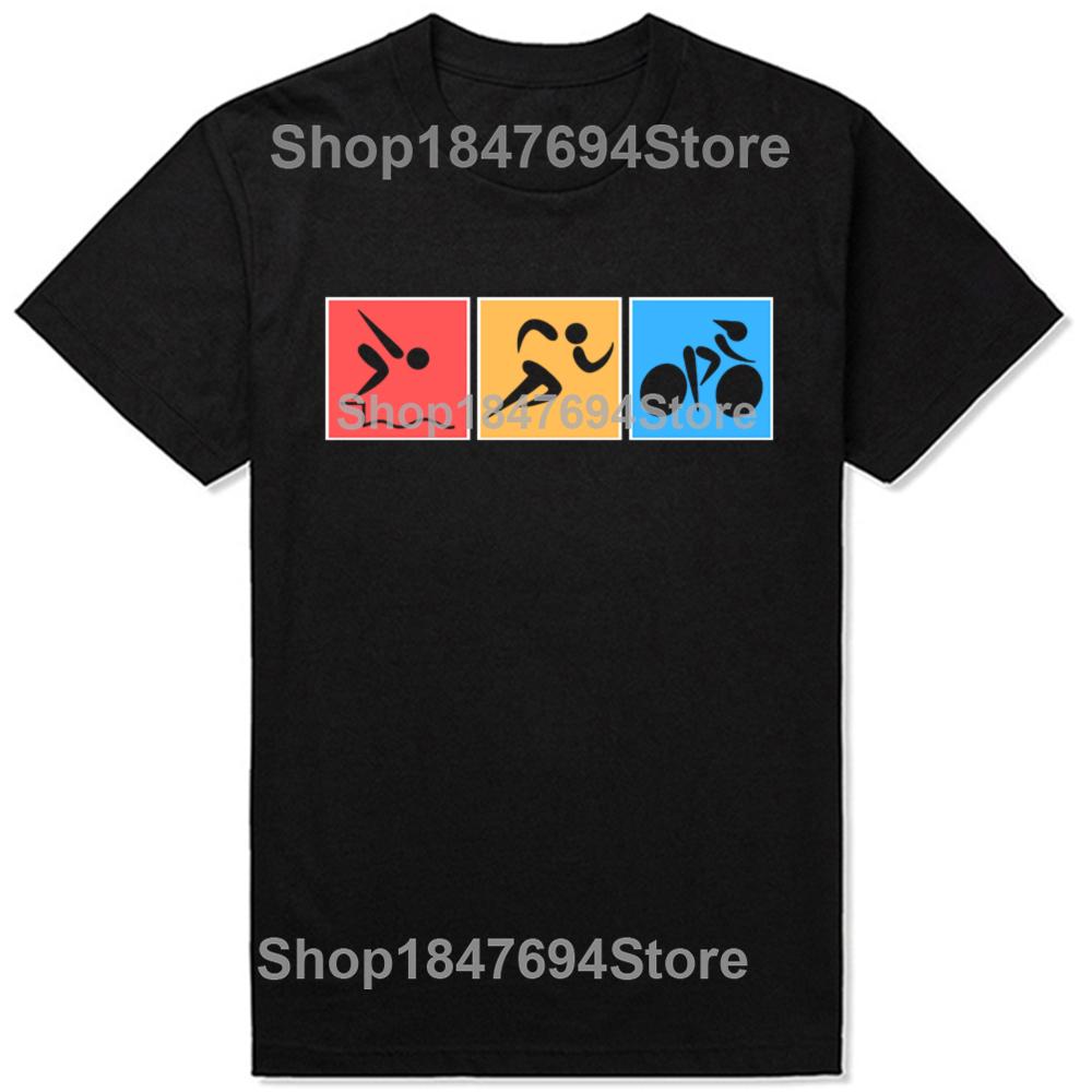 Rolig Triathlon Simning Löpning Cykling Grafik 100% Bomulls T-shirts Herr Dam Mode Casual T-shirt Lös Oversized Streetwear T-shirt