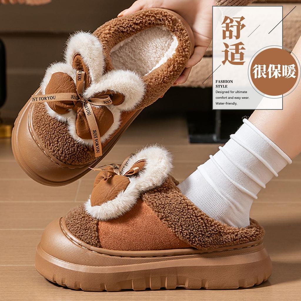 Bow Cotton Slippers 2025 New Winter Bag Heel Outdoor Wear Indoor Home Plush Platform Cotton Shoes