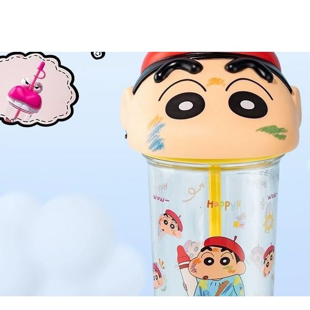 Crayon Shin-chan Straw Cup Water Bottle with Straw, Easy To Drink From, Cute and Versatile for Kids (Color: Crayon Shin-chan D, Size: 500ml),