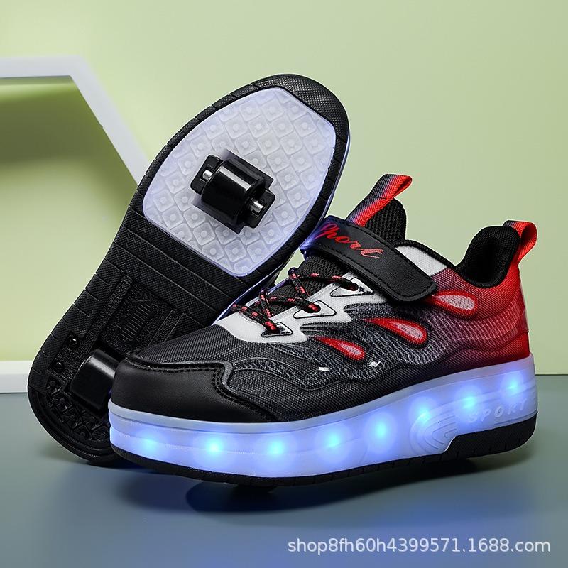 Double wheel runaway shoes student version pulley shoes automatic shrinkage charging children's skates