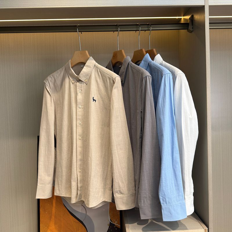 Country Goods: Men's Long-Sleeve Shirt with Small Horse Embroidery, Business Casual Versatile Turn-Down Collar Pure Cotton Spring and Autumn Shirt