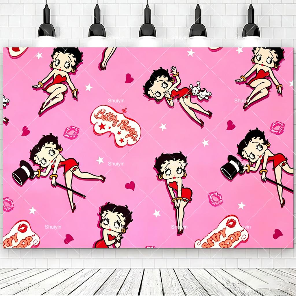 Retro Cartoon B&Bettys Boops Background Kids Birthday Decorations Party Supplies Girls Photo Shoot Props Gifts Backdrop Banner