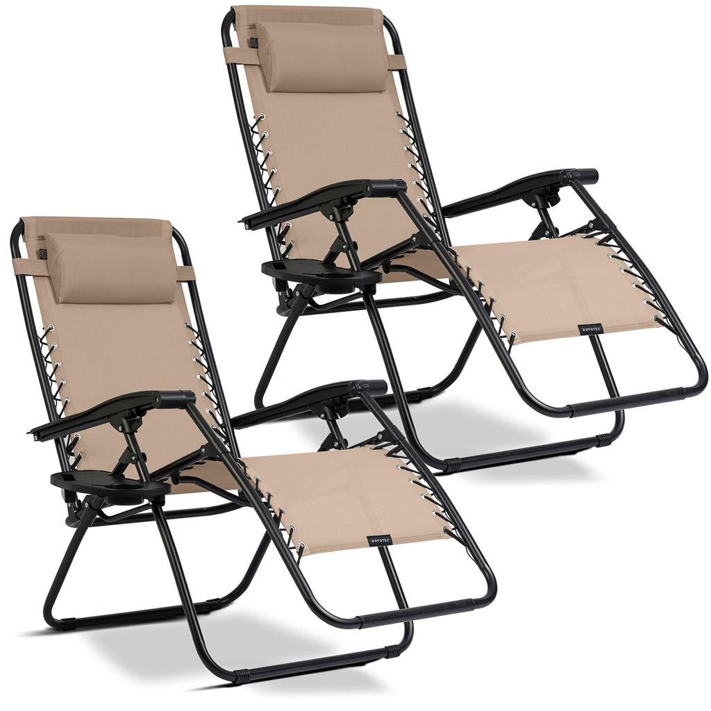 Foldable Garden Lounger With Cushion Sofotel Chillwell Set of 2 Beige