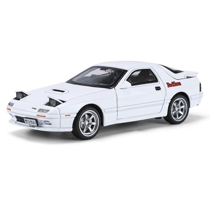Diecast 1/32 Mazda RX7 RX-7 FC INITIAL D Miniatures Alloy Metal Car Model Toy Sound & Light Vehicle Toys for Boy Children Gifts