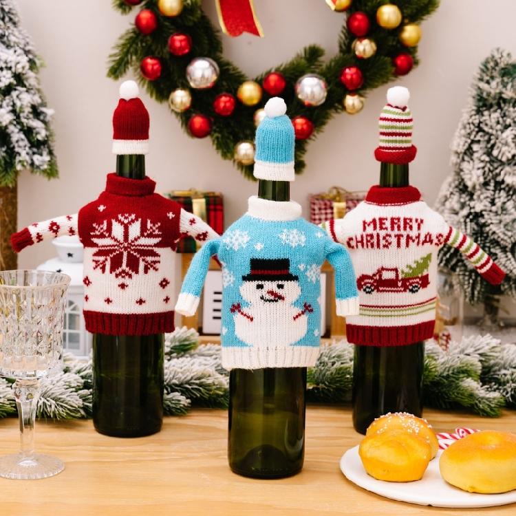 Handmade Christmas Themed Knitted Bottle Cover Festival Champagne Decoration Soft Protective Sleeve For Wine Gifts