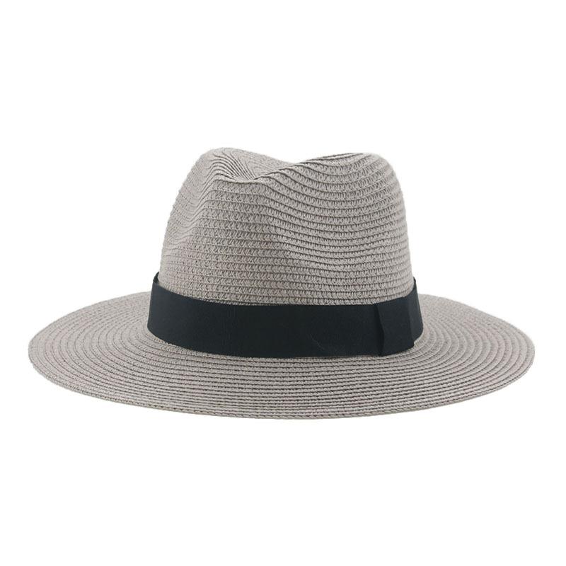 Black Ribbon Panama Straw Hat Flat Eaves Outdoor Spring and Summer Sunshade Beach Hats for Women
