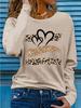 Fashion Casual Loose Leopard Pattern Heart Pattern Printed Round Neck Long Sleeve T-shirt