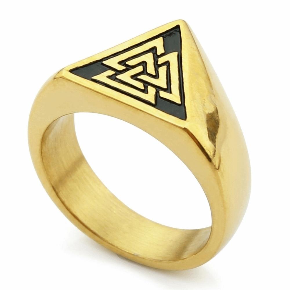 Finger Jewelry Triangle Symbol Signet Ring Vintage Rune Protector Amulet Ring Norse Mythology Fan