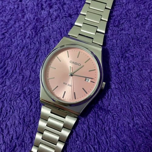 Casio Enticer Men's Analog Pink Dial Watch MTP-B145D-4AVDF (A2200), Silver, Retro