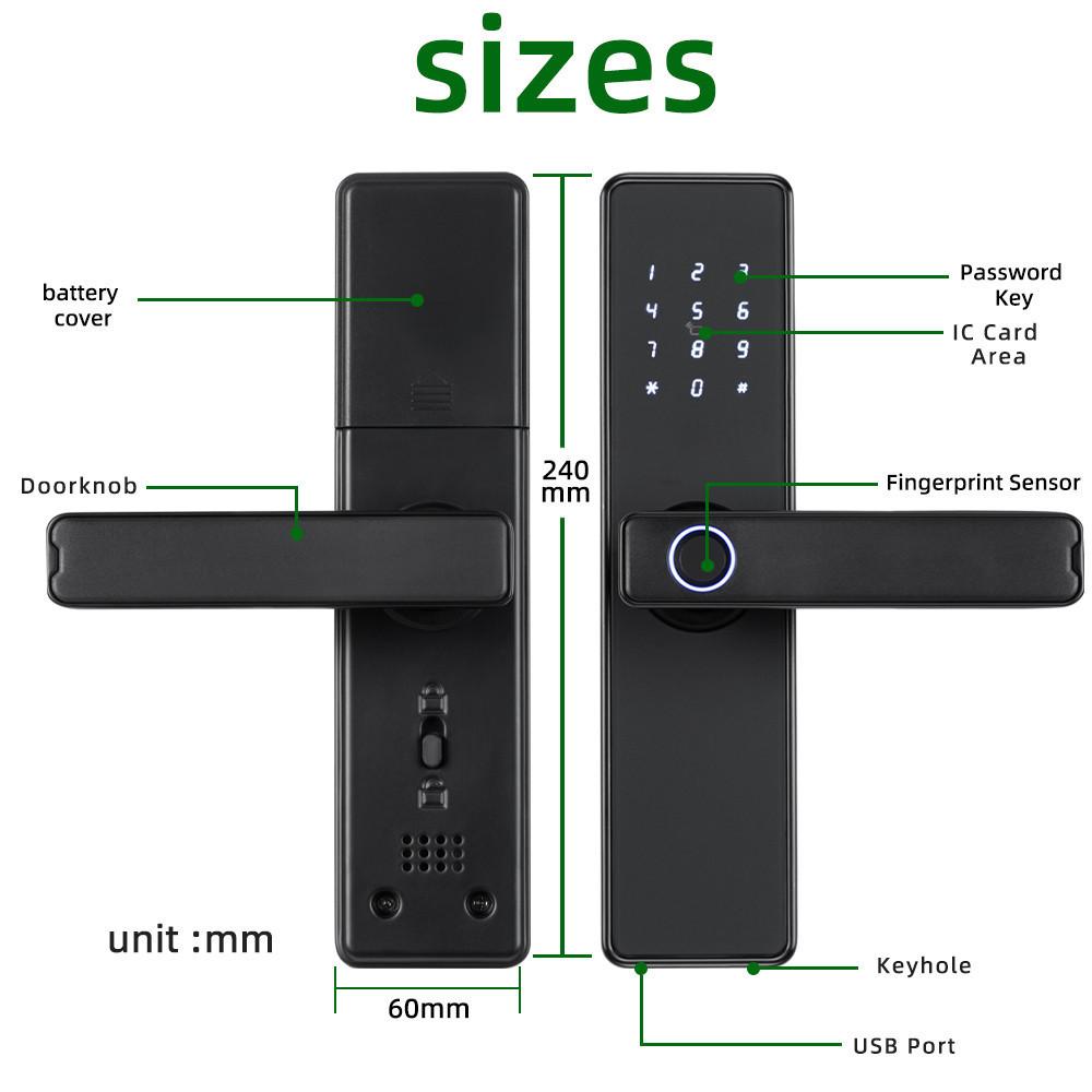 K20 Blocare Ușă Biometrică cu Amprentă Digitală Blocare Ușă Electronică Inteligentă de Uz Casnic cu Aplicația Tuya/ Card IC/ Parolă/ Deblocare cu Cheie