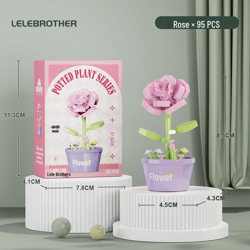 Cross-Border Lego Immortal Flower Basket Building Block Set - Rose Bonsai & Children's Assembly Toy for Teacher's Day Gift