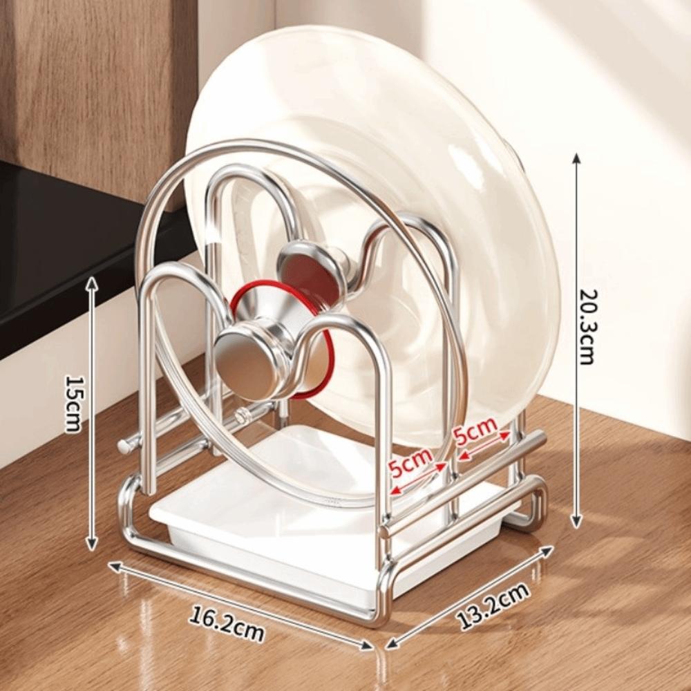 Multi-Layer Pot Lid Rack Rustproof Space Saving Chopping Board Organizer with Drainage Tray Stainless Steel Pot Lid Stand