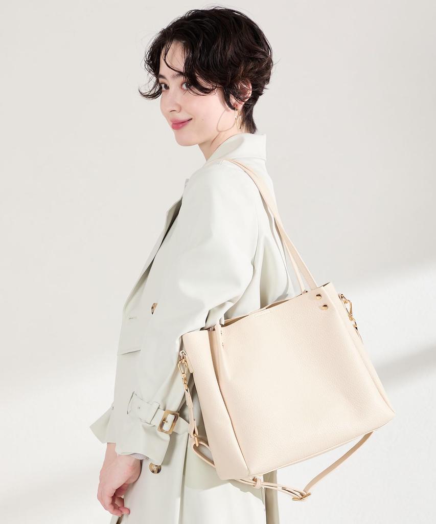 Tote shoulder A4 large synthetic suitable for bag, bag, 2-way, size, capacity, leather, commuting, school, work, outings, travel, mom, black, ivory,